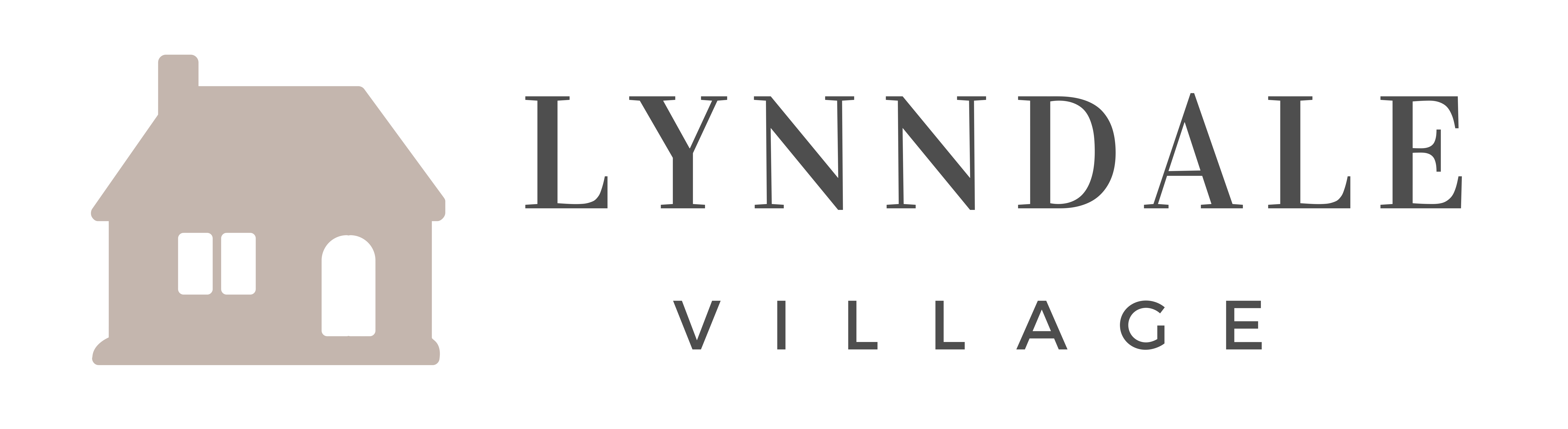 A logo with a house and the words "Lyndale Village" in a serif font.